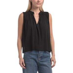 NATION Pima Cotton Via Tie Front Flowy Tank